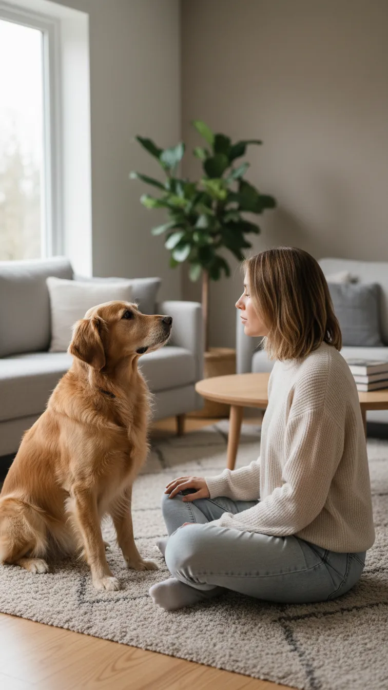 Dog owner enjoying a calm moment with a focused and relaxed dog